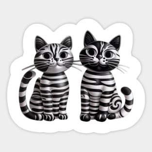two cats in black and white Sticker